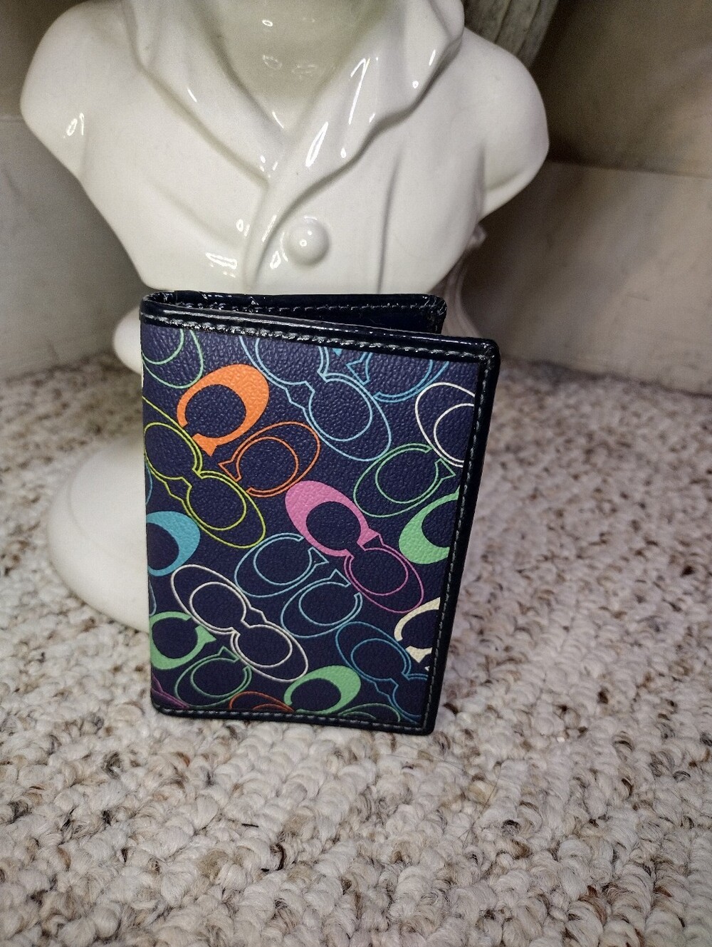 Vintage Coach Waverly Navy & Multicolored Signature "C" Card Case Wallet